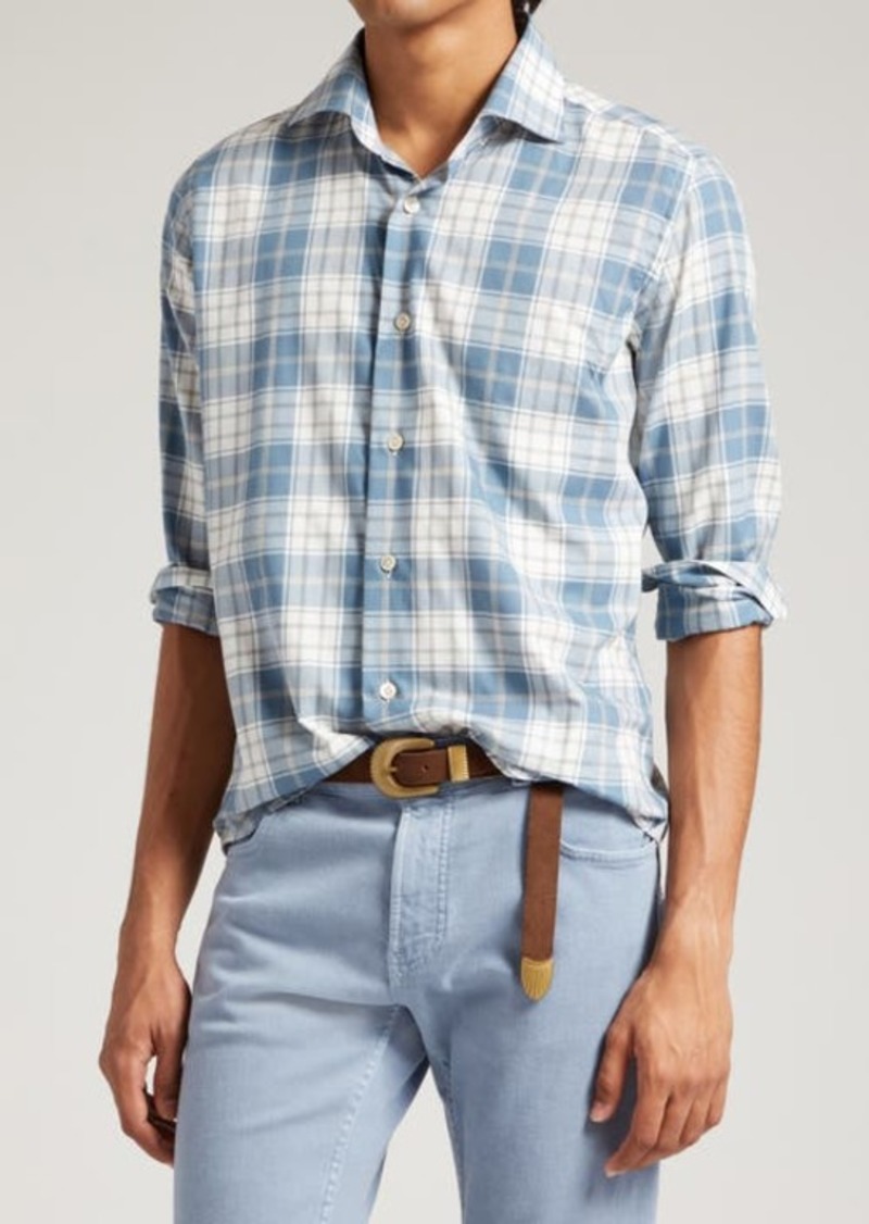 Eleventy Plaid Cotton Flannel Button-Up Shirt