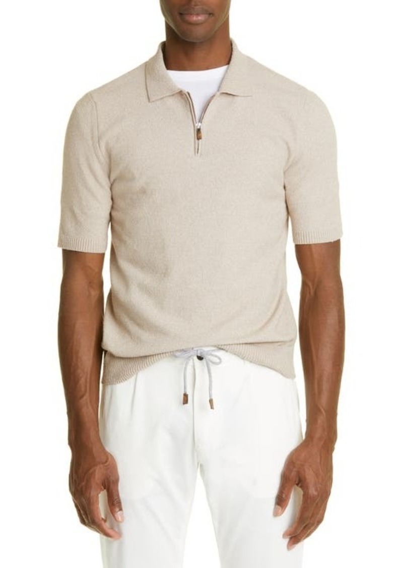 Eleventy Sponge Short Sleeve Cotton Blend Zip Polo Sweater