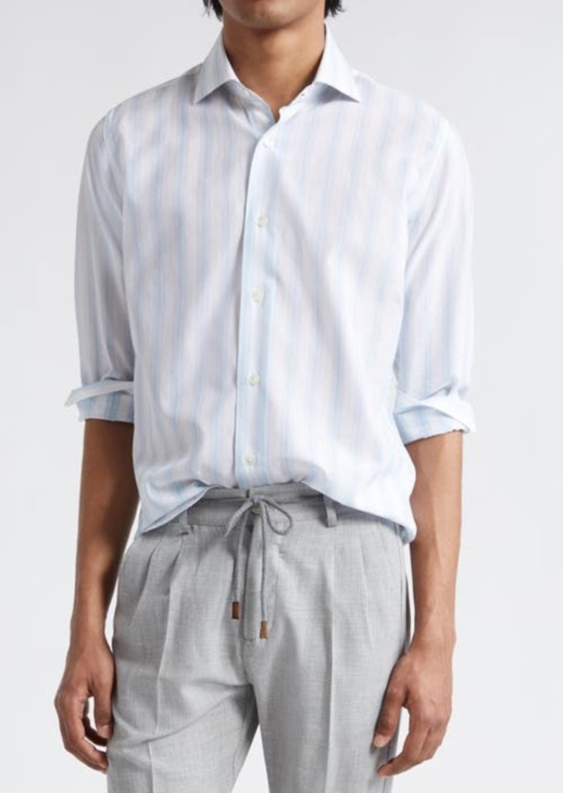 Eleventy Stripe Cotton & Linen Button-Up Shirt