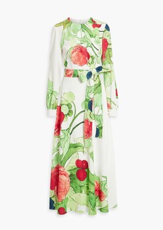 Elie Saab - Belted floral-print crepe maxi dress - Green - FR 40