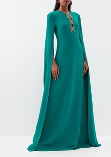 Elie Saab - Bow-embellished Crepe Caped Gown - Womens - Mid Green