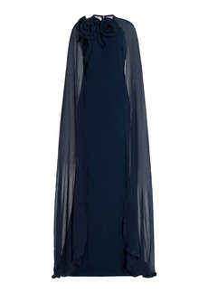 Elie Saab - Cape-Detailed Cady Maxi Dress - Navy - FR 34 - Moda Operandi