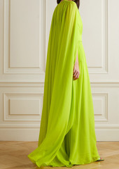 Elie Saab - Cape-effect pleated silk crepe de chine gown - Yellow - FR 44