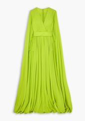 Elie Saab - Cape-effect pleated silk crepe de chine gown - Yellow - FR 44