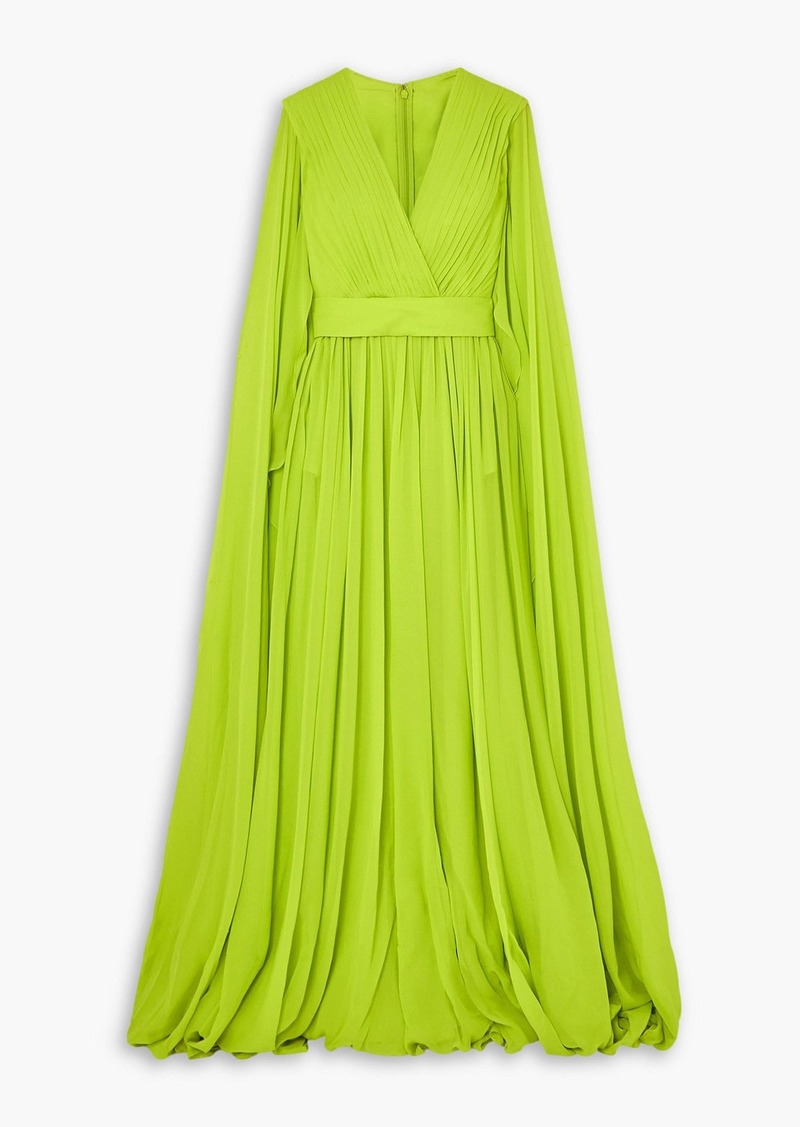 Elie Saab - Cape-effect pleated silk crepe de chine gown - Yellow - FR 44