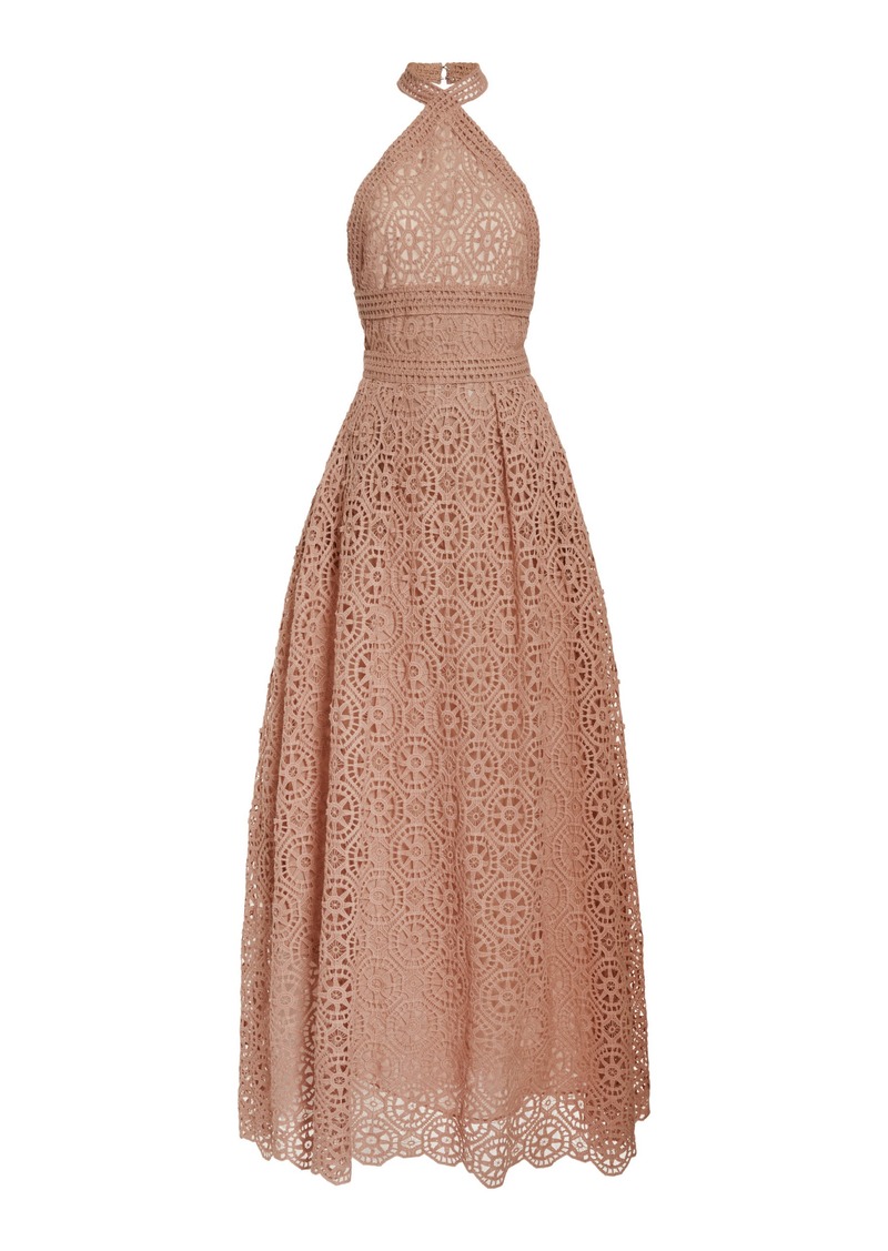 Elie Saab - Crocheted Cotton-Silk Halter Midi Dress - Neutral - FR 38 - Moda Operandi