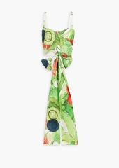 Elie Saab - Cropped floral-print cotton-poplin wrap top - Green - FR 40