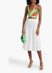 Elie Saab - Cropped floral-print cotton-poplin wrap top - Green - FR 40