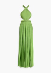 Elie Saab - Cutout metallic jacquard-knit halterneck maxi dress - Green - FR 42