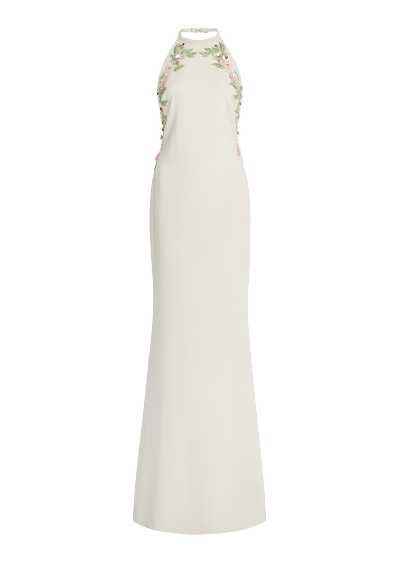 Elie Saab - Embroidered Cady Halter Maxi Dress - White - FR 38 - Moda Operandi