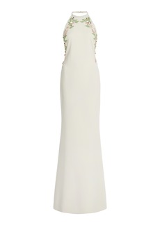 Elie Saab - Embroidered Cady Halter Maxi Dress - White - FR 36 - Moda Operandi