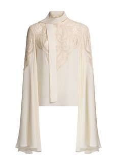 Elie Saab - Embroidered Georgette Lace Top - White - FR 36 - Moda Operandi