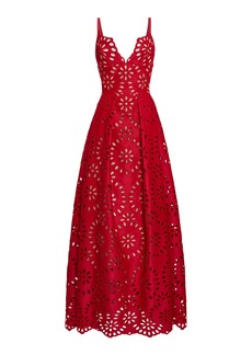 Elie Saab - Embroidered Silk-Blend Poplin Maxi Dress - Red - FR 34 - Moda Operandi