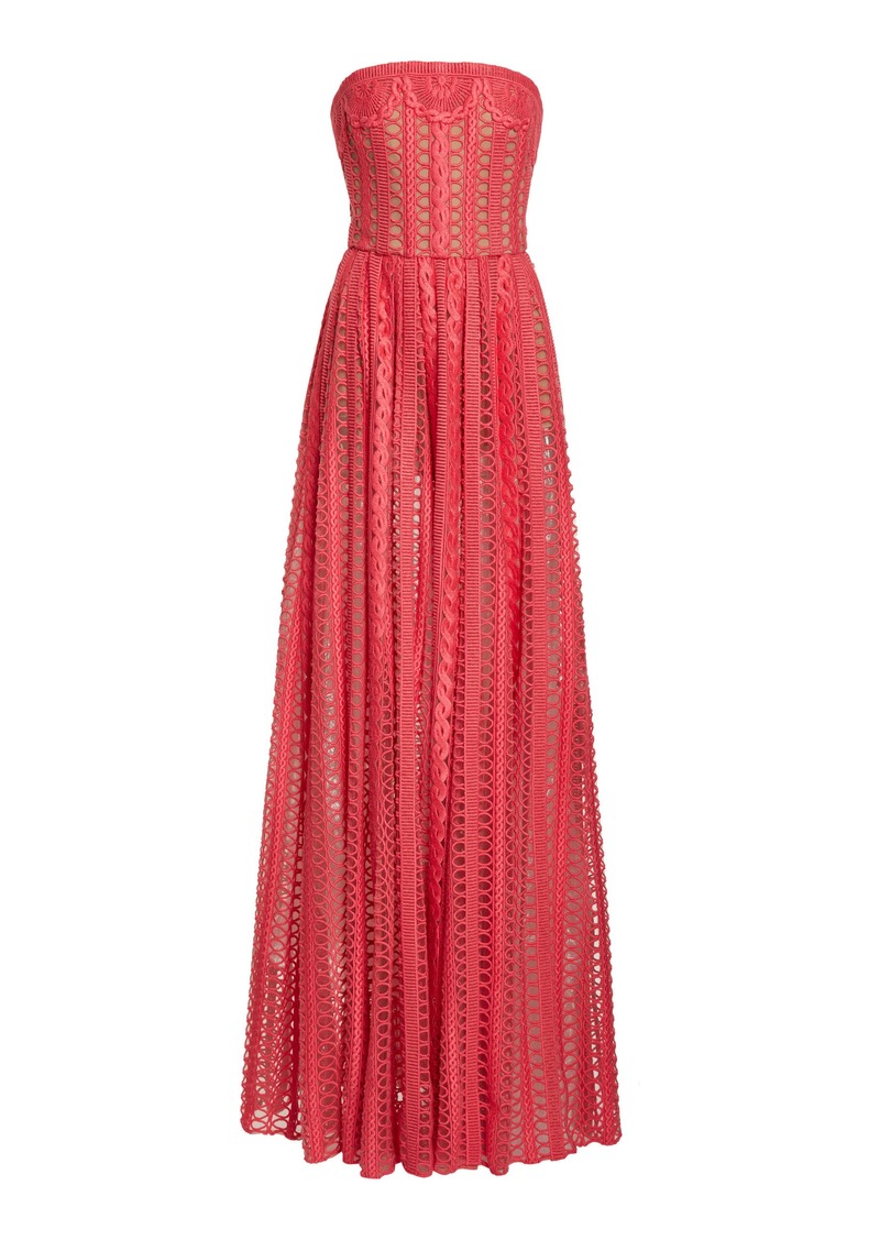 Elie Saab - Embroidered Strapless Knit Maxi Dress - Pink - FR 36 - Moda Operandi