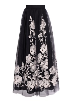 Elie Saab - Embroidered Tulle Maxi Skirt - Black - FR 36 - Moda Operandi