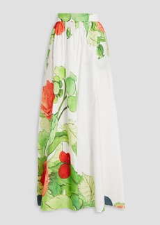 Elie Saab - Floral-print cotton-poplin maxi skirt - Green - FR 38