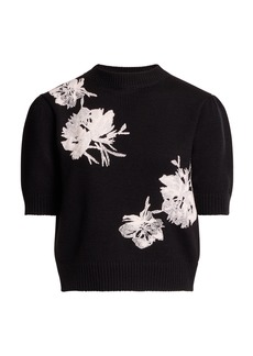 Elie Saab - Floral Wool-Knit Sweater - Black - XL - Moda Operandi