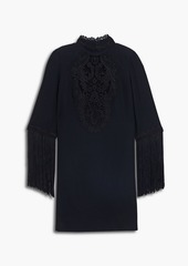 Elie Saab - Fringed guipure lace and woven mini dress - Black - FR 42