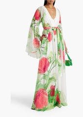 Elie Saab - Gathered floral-print silk-crepe gown - Green - FR 42