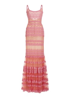 Elie Saab - Lace-Embroidered Tulle Maxi Dress - Pink - FR 36 - Moda Operandi