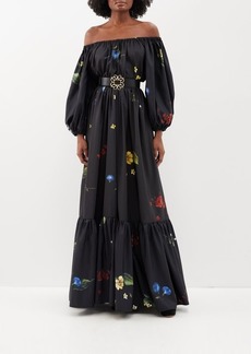 Elie Saab - Off-the-shoulder Floral-print Taffeta Gown - Womens - Black Multi