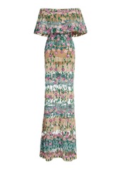 Elie Saab - Off-The-Shoulder Layered Floral-Embroidered Tulle Dress - Multi - FR 46 - Moda Operandi