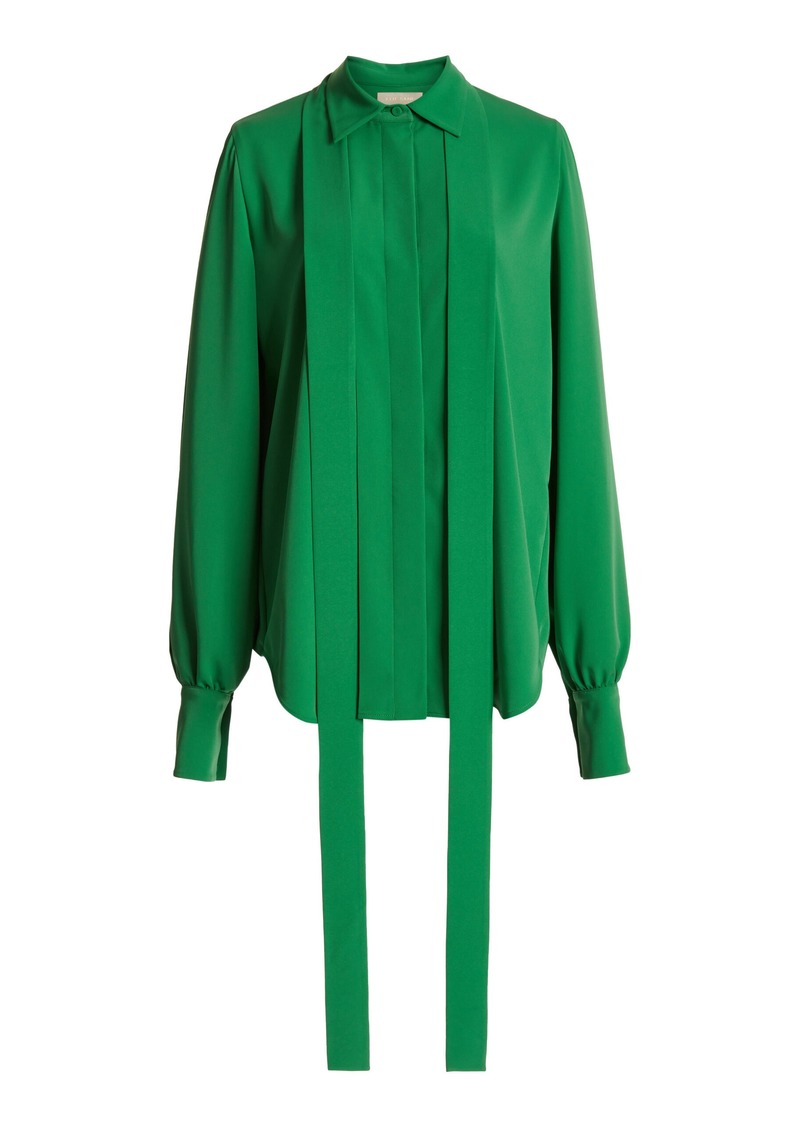 Elie Saab - Pleated Collar Scarf Top - Green - FR 42 - Moda Operandi