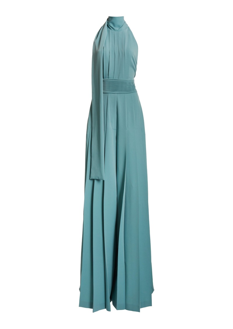 Elie Saab - Pleated Stretch-Crepe Wide-Leg Jumpsuit - Blue - FR 36 - Moda Operandi