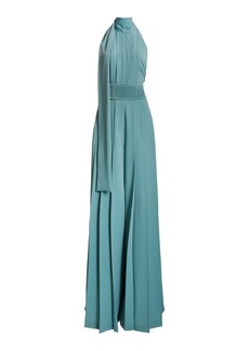 Elie Saab - Pleated Stretch-Crepe Wide-Leg Jumpsuit - Blue - FR 40 - Moda Operandi