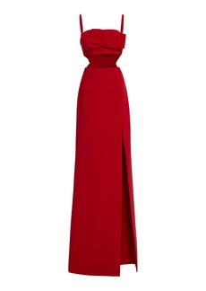 Elie Saab - Ruffled Cutout Cady Maxi Dress - Red - FR 36 - Moda Operandi