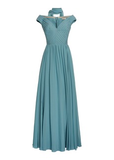 Elie Saab - Scarf-Detailed Blouson Maxi Dress - Blue - FR 36 - Moda Operandi