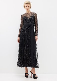 Elie Saab - Sequin-embellished Tulle Midi Dress - Womens - Black