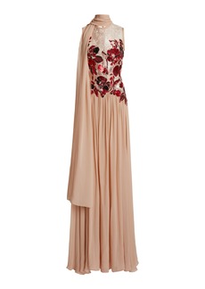 Elie Saab - Sequined Silk-Blend Chiffon Maxi Dress - Nude - FR 36 - Moda Operandi