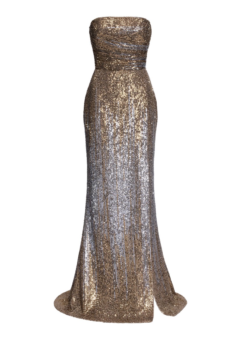 Elie Saab - Sequined Silk-Blend Drop-Waist Maxi Dress - Gold - FR 36 - Moda Operandi