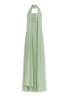 Elie Saab - Tie-Neck Silk Gown - Turquoise - FR 40 - Moda Operandi