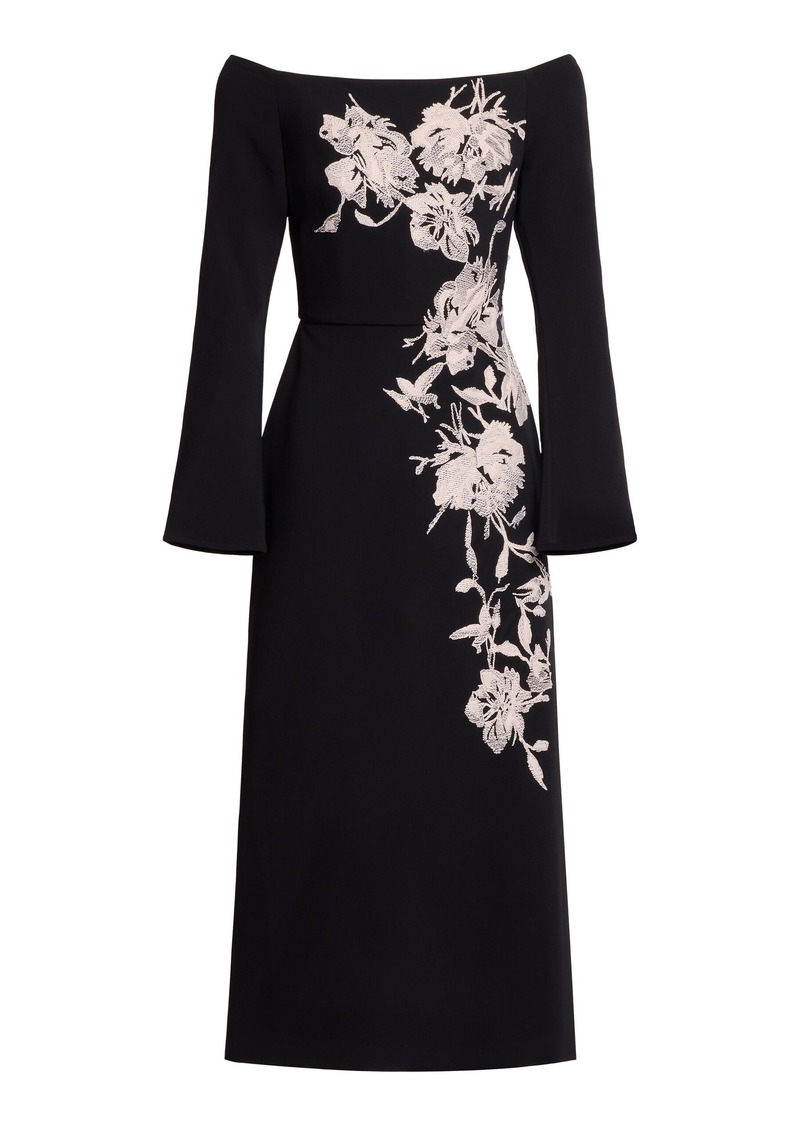 Elie Saab - Tulle Embroidered Off-The-Shoulder Midi Dress - Black - FR 38 - Moda Operandi