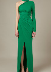 Elie Saab - Women's Draped Scarf-Detailed Jersey Maxi Dress - Green - Moda Operandi