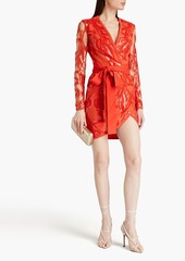 Elie Saab - Wrap-effect sequin-embellished tulle mini dress - Orange - FR 38