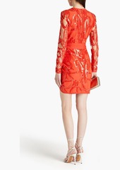 Elie Saab - Wrap-effect sequin-embellished tulle mini dress - Orange - FR 38