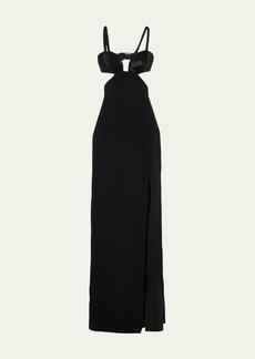 Elie Saab Long Embellished Cutout Crepe Dress