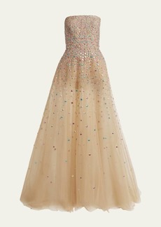 Elie Saab Long Studded Strapless Gown