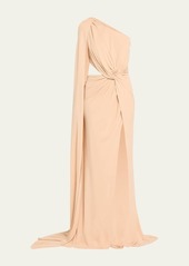 Elie Saab One-Shoulder Twist Front Cutout Jersey Dress