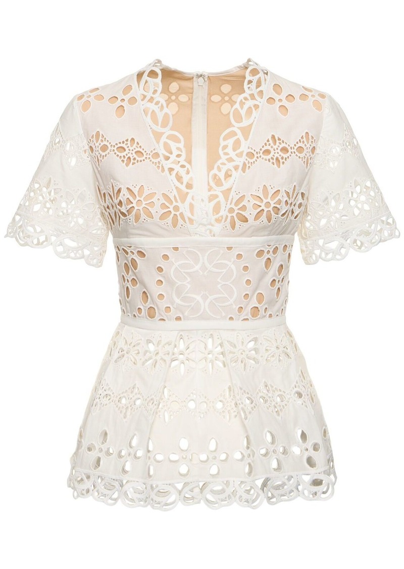 Elie Saab Embroidered Cotton Blend Top