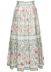 Elie Saab Embroidered Cotton Midi Skirt