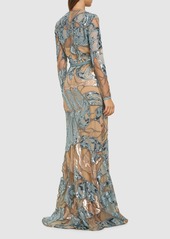 Elie Saab Embroidered Tulle Long Dress