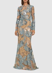 Elie Saab Embroidered Tulle Long Dress