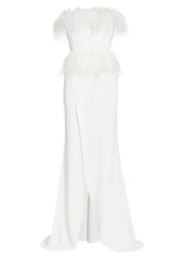 Elie Saab Strapless Crepe & Feather Gown