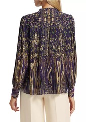 Elie Tahari Abbey Pleated Abstract Chiffon Blouse