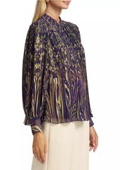 Elie Tahari Abbey Pleated Abstract Chiffon Blouse