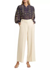 Elie Tahari Abbey Pleated Abstract Chiffon Blouse